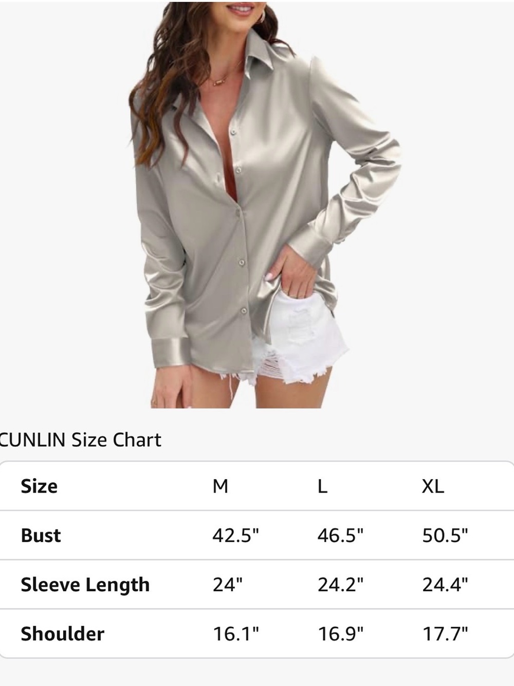 Silky Light Gray Button-Up Shirt - Cunlin